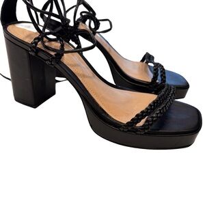 Schutz Lunah Plat Women's Leather Lace-up Sandals Black Color Sz 8B NWT
